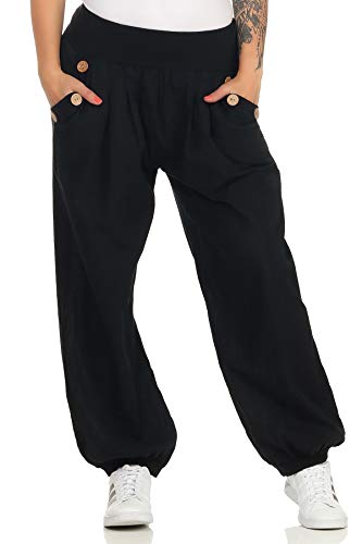 Damen Hose Pumphose Aladinhose Sommerhose Uni Strandhose Pluderhose Haremshose Freizeithose 401 (34-40, Schwarz) von simaranda