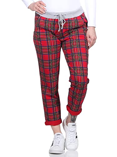 Damen Jogginghose im Boyfriend-Style Sweatpants für Freizeit Sport und Fitness 2581 (as3, Numeric, Numeric_36, Numeric_40, Regular, Regular, Rot Grün/Karo) von simaranda