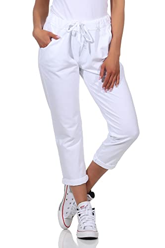 Damen Jogginhose im Boyfriend-Style Sweatpants für Freizeit Sport Fitness Yoga Training 3569 (as3, Numeric, Numeric_42, Numeric_46, Regular, Long, Weiß) von simaranda