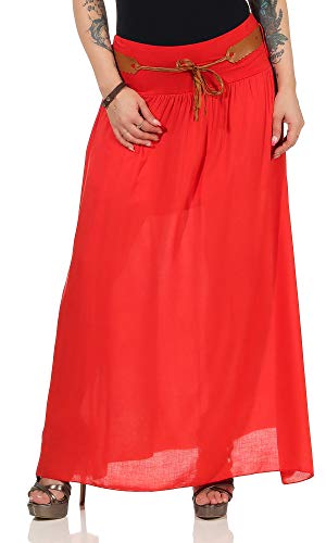 Damen Rock Langer Rock Sommerrock Strandrock Maxirock Stufenrock Lang 102 (Einheitsgröße 36-40, Rot) von simaranda