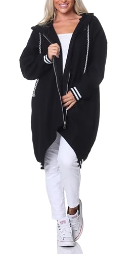 Damen Übergangsjacke Lang mit Kapuze – Coole Sweatjacke für Frühling & Herbst – Langarm Mantel mit Taschen 5410 (DE/NL/SE/PL, Numerisch, 38, 44, Regular, Regular, Schwarz) von simaranda