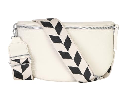 simaranda Damen Bauchtasche stylisch Umhängetasche Hüfttasche Bodybag Gürtel Crossbody Bag Schultertasche mit Verstellbaren Gurt 25 (Beige, Groß 28 x 18 x 9 cm) von simaranda