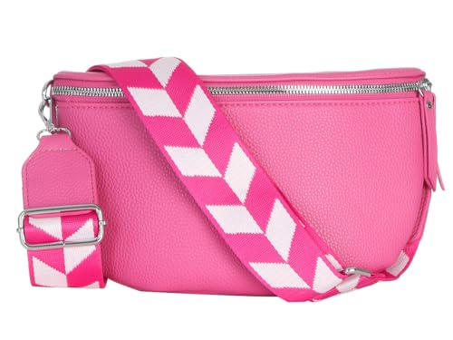 simaranda Damen Bauchtasche stylisch Umhängetasche Hüfttasche Bodybag Gürtel Crossbody Bag Schultertasche mit Verstellbaren Gurt 25 (Pink, Groß 28 x 18 x 9 cm) von simaranda