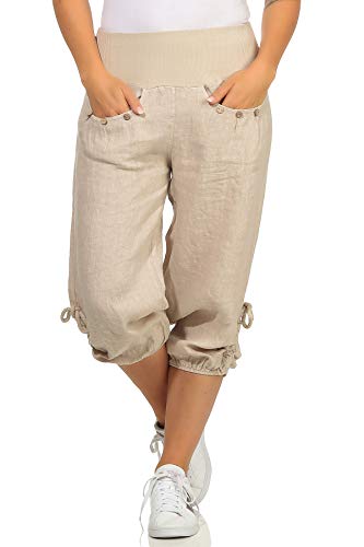 simaranda Damen Bermuda Capri Kurze Sommerhose aus Leinen leichte Shorts 922 (34-40, Beige) von simaranda