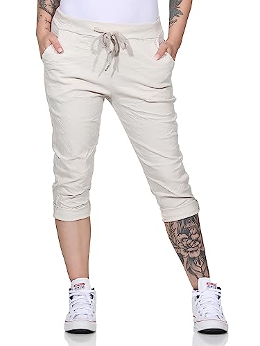 Damen Capri Bermuda Kurze Hose Shorts für den Strand Sweatpants Sommerhose 8264 (as3, Numeric, Numeric_34, Numeric_40, Regular, Regular, Beige) von simaranda