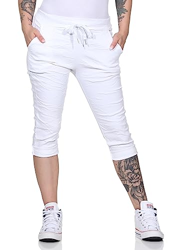 Damen Capri Bermuda Kurze Hose Shorts für den Strand Sweatpants Sommerhose 8264 (as3, Numeric, Numeric_34, Numeric_40, Regular, Regular, Weiß) von simaranda