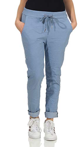 Damen Jogginghose Freizeithose Sweatpants Baggy Boyfriends Sommerhose Print 10 (Einheitsgröße 36-42, Jeansblau) von simaranda