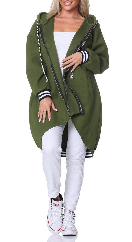 simaranda Kapuzennickijacke Damen Sweatjacke 5410 38-44 Olive mit Kapuze von simaranda