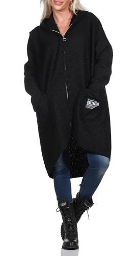 simaranda Sweatjacke Damen mit Kapuze Hoodie lange Übergangsjacke Kurzmantel uni mit Zipper Cardigan 29503 (DE/NL/SE/PL, Numerisch, 38, 44, Regular, Regular, Schwarz) von simaranda