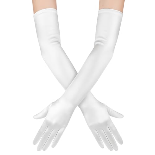 simarro 1 Paar Handschuhe Lang, Satin Lange Handschuhe Damen Elegant Abendhandschuhe Classic Seidenhandschuhe für Oper Maskerade Cosplay Kostüme Party(Weiß) von simarro