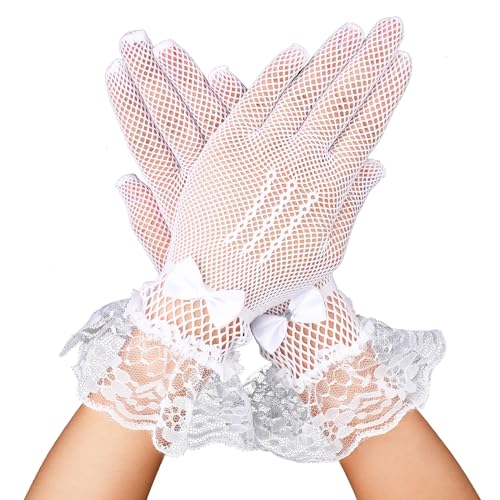 simarro Damen Spitzen Handschuhe,Kurze Netzhandschuhe Weiß Blumenspitzen Lace Gloves Sonnenschutz Handschuhe für Hochzeitsfeier Halloween Party Cosplay Teeparty Abschlussball Bekleidungs Zubehör von simarro