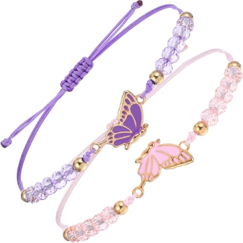 simarro 2 Stück Freundschaftsarmband, Verstellbares BFF-Armbänder Schmetterlingsarmbänder Freundschaftsarmbänder Armband Schmetterling für Beste Freunde Schmuckgeschenke(Pink+Purple) von simarro