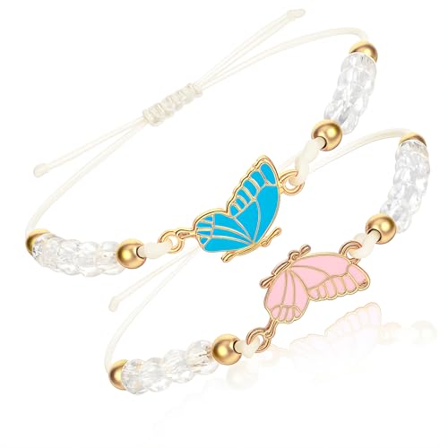 simarro 2 Stück Freundschaftsarmband, Verstellbares BFF-Armbänder Schmetterlingsarmbänder Freundschaftsarmbänder Armband Schmetterling für Beste Freunde Schmuckgeschenke (White) von simarro