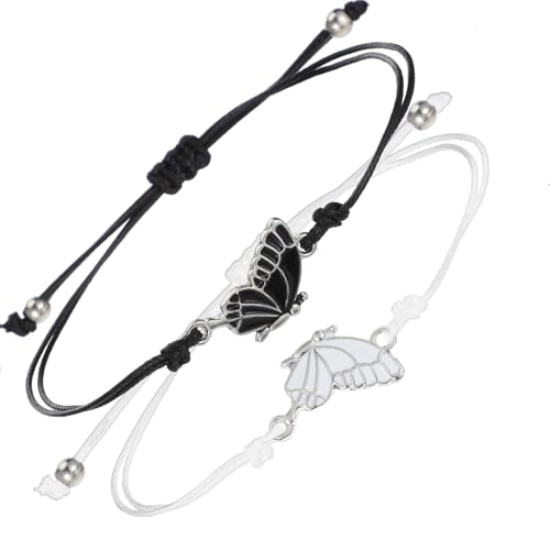 simarro 2 Stück Freundschaftsarmband, Verstellbares BFF-Armbänder Schmetterlingsarmbänder Freundschaftsarmbänder Armband Schmetterling für Beste Freunde Schmuckgeschenke (White+Black) von simarro