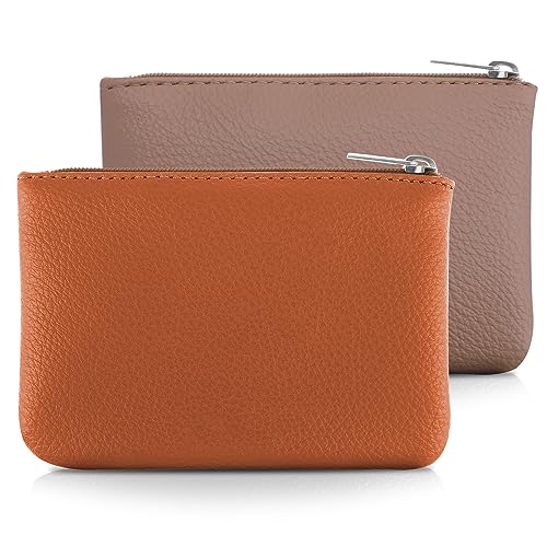 simarro 2 Stück Kleines Portemonnaie Damen, Leder Mini Geldbörse Klein Portemonnaie Coin Purse Münzgeldbörse Münzbeutel Schlüsseletui Woman Wallet Mini Geldbeutel für Damen (Hellbraun braun) von simarro