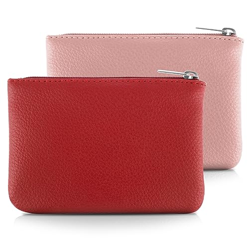 simarro 2 Stück Kleines Portemonnaie Damen, Leder Mini Geldbörse Klein Portemonnaie Coin Purse Münzgeldbörse Münzbeutel Schlüsseletui Woman Wallet Mini Geldbeutel für Damen (Pink Rot) von simarro