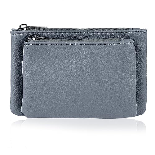 simarro 2 in-1 abnehmbare Münze Geldbörse, PU weiches Leder solide Farbe Reißverschluss Münze Geldbörse Portable Double Small Change Wallet für Frauen Münze Tasche Kreditkarte ID Schlüssel (Blau) von simarro