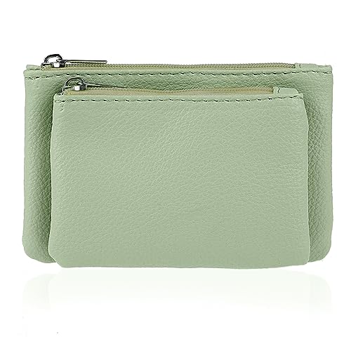 simarro 2 in-1 abnehmbare Münze Geldbörse, PU weiches Leder solide Farbe Reißverschluss Münze Geldbörse Portable Double Small Change Wallet für Frauen Münze Tasche Kreditkarte ID Schlüssel (Grün) von simarro