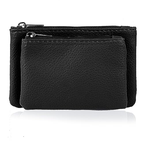 simarro 2 in-1 abnehmbare Münze Geldbörse, PU weiches Leder solide Farbe Reißverschluss Münze Geldbörse Portable Double Small Change Wallet für Frauen Münze Tasche Kreditkarte ID Schlüssel (Schwarz) von simarro