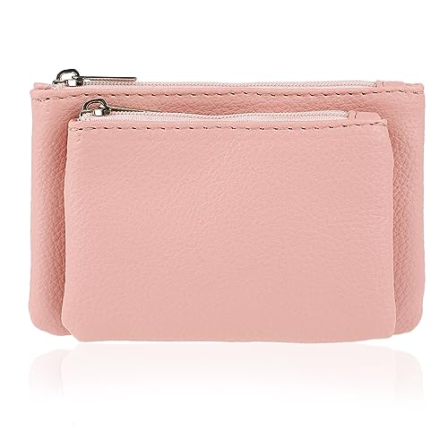 simarro 2 in-1 abnehmbare Münze Geldbörse, PU weiches Leder solide Farbe Reißverschluss Münze Geldbörse Portable Double Small Change Wallet für Frauen Münze Tasche Kreditkarte ID Schlüssel (Rosa) von simarro