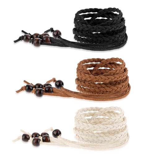 simarro 3 Stück Damen Dünne Geflochtene Taille Gürtel, Geflochtener Schmaler-Gürtel Damen Flechtgürtel Dekorativen Taillengürtel Gürtel für Kleid von simarro