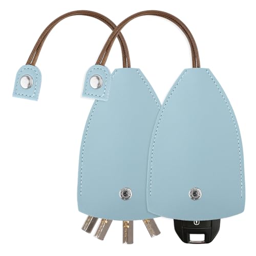 simarro Autoschlüssel-Etui, 2 Stück Kreative ausziehbare Schlüsselhülse PU-Leder Damen Großraum-Schutzhülle Niedlicher Autoschlüssel-Anhänger Ornament Schlüsselhülse mit Halter Haken (Blau) von simarro
