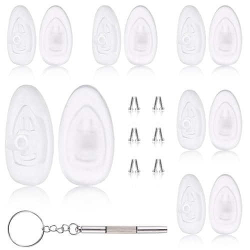 simarro Brillen Reparatur Set, 6 Paar Nasenpads Silikon + 6 Paar Schrauben + 1 Schraubendreher, Rutschfeste Brillenpads für Brillen Sonnenbrillen Rutsch Stopper Gläser Nasenpad Brille Zubehör von simarro