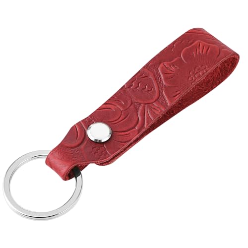 simarro Echtes Leder Auto Schlüsselanhänger, Universal Schlüsselanhänger Anti-Verlust Auto-Schlüsselanhänger mit Schlüsselanhänger Home Key Ring Strap Halter Lanyard für Frauen Männer (Rot) von simarro