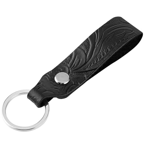 simarro Echtes Leder Auto Schlüsselanhänger, Universal Schlüsselanhänger Anti-Verlust Auto-Schlüsselanhänger mit Schlüsselanhänger Home Key Ring Strap Halter Lanyard für Frauen Männer (Schwarz) von simarro