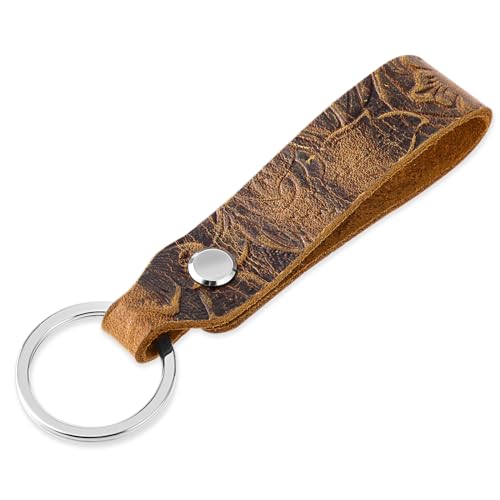 simarro Echtes Leder Auto Schlüsselanhänger, Universal Schlüsselanhänger Anti-Verlust Auto-Schlüsselanhänger mit Schlüsselanhänger Home Key Ring Strap Halter Lanyard für Frauen Männer (Braun) von simarro