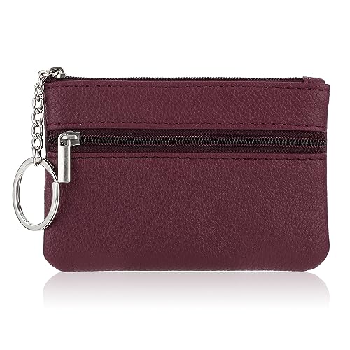 simarro Kleines Portemonnaie Damen Mini, Leder Mini Geldbörse Damen Klein Mini Portemonnaie Damen Münzbeutel Portemonnaie PU Geldbeutel Coin Purse Wallet mit Schlüsselanhänger(Rot) von simarro