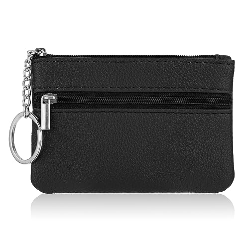 simarro Monedero Mujer, Sólido PU Lichi Patrón Zip Mini Monedero Con Llavero Portátil Monedero Mini Monedero para Mujer Doble Cremallera Tarjetero Cartera (Schwarz) von simarro