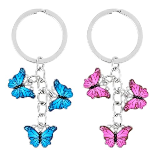 simarro Schmetterling Charms Schlüsselanhänger für Frauen Mädchen, 2 Niedliche Schmetterling Kette Quaste Schlüsselanhänger Schlüsselanhänger Schlüsselanhänger für Geldbörse Brieftasche (Pink Blau) von simarro