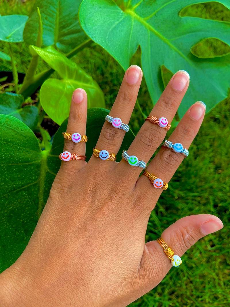 Smiley Ringe | Dazu Passende Handgefertigte Süßer Schmuck Drahtringe Silberringe Goldringe Rotgold Valentinstag von simoneslittleshoppe