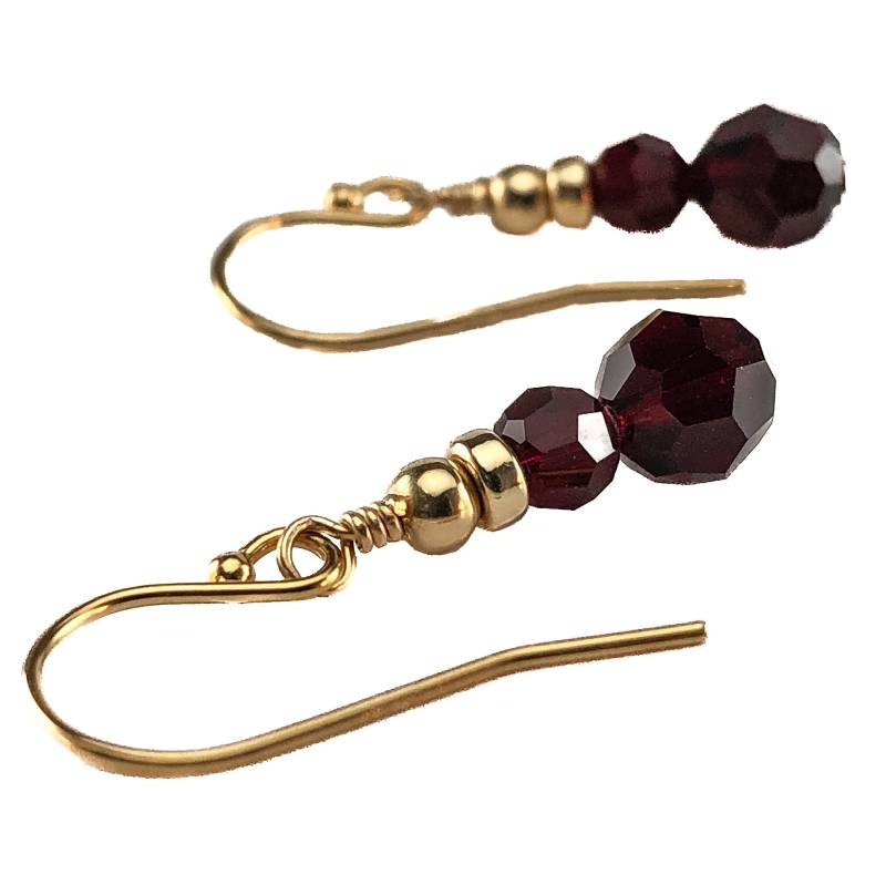 6 Mm Granat Kristall Perlen Ohrringe Mit Gold-Fill Ohrhaken - Januar Geburtsstein Geburtstag Schmuck Geschenkidee Für Sie von simplegracesjewelry