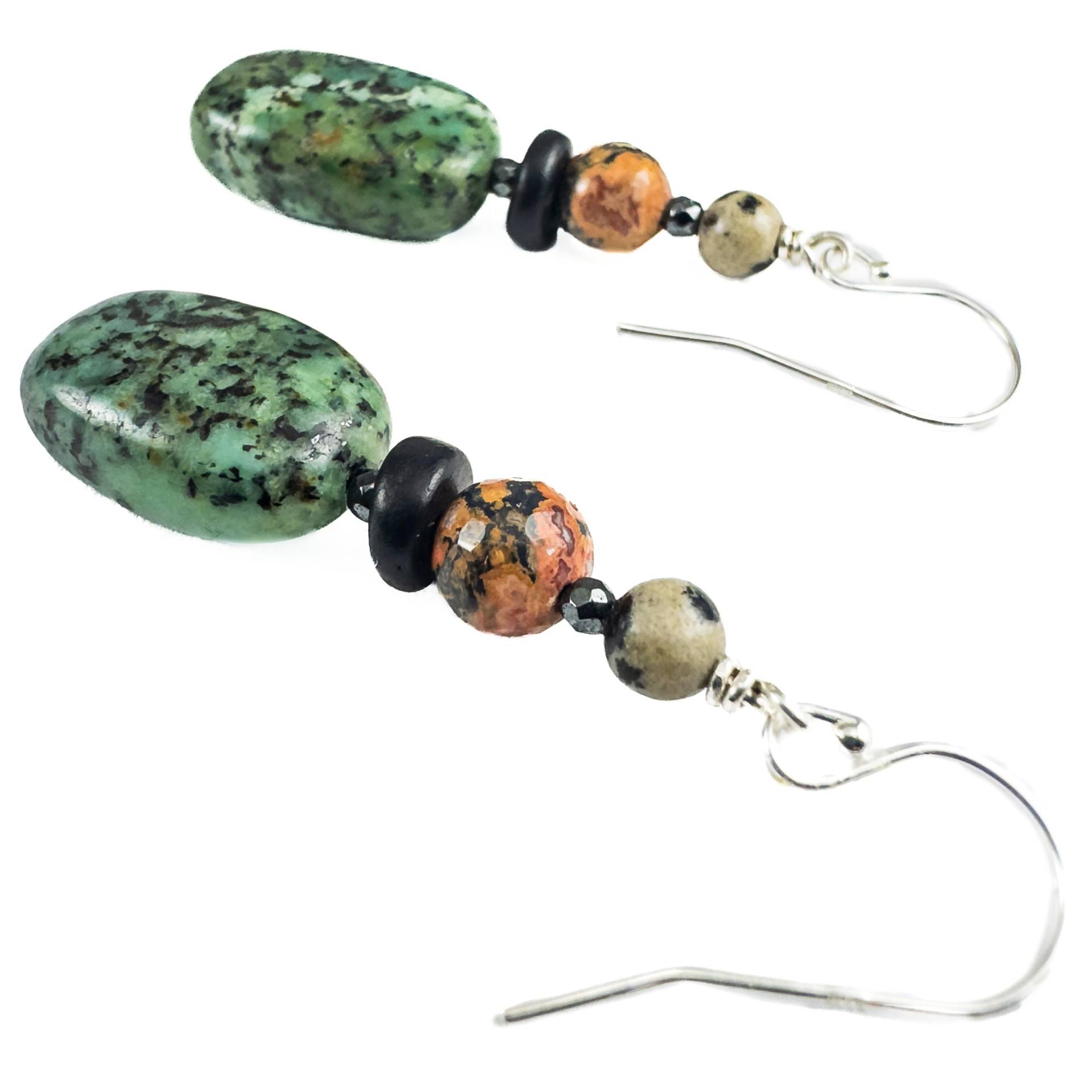 Afrikanischer Türkis Ohrringe - Grüne Steinperlenohrringe Schwarz, Weiß Und Grün Multistein Baumeln Sterling Silber von simplegracesjewelry