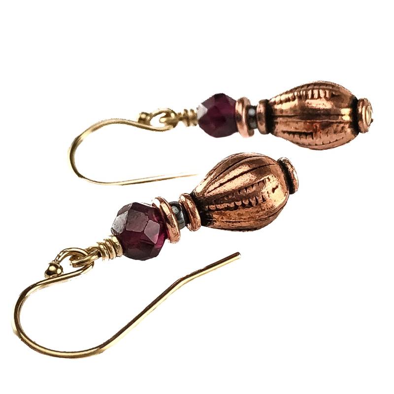 Einzigartige Handgemachte Kupfer Jahrestag Geschenk-Idee Für Frau, Perlen Ohrringe Mit Granat Edelstein - 14Kt Gold-Filled Ohrhaken von simplegracesjewelry