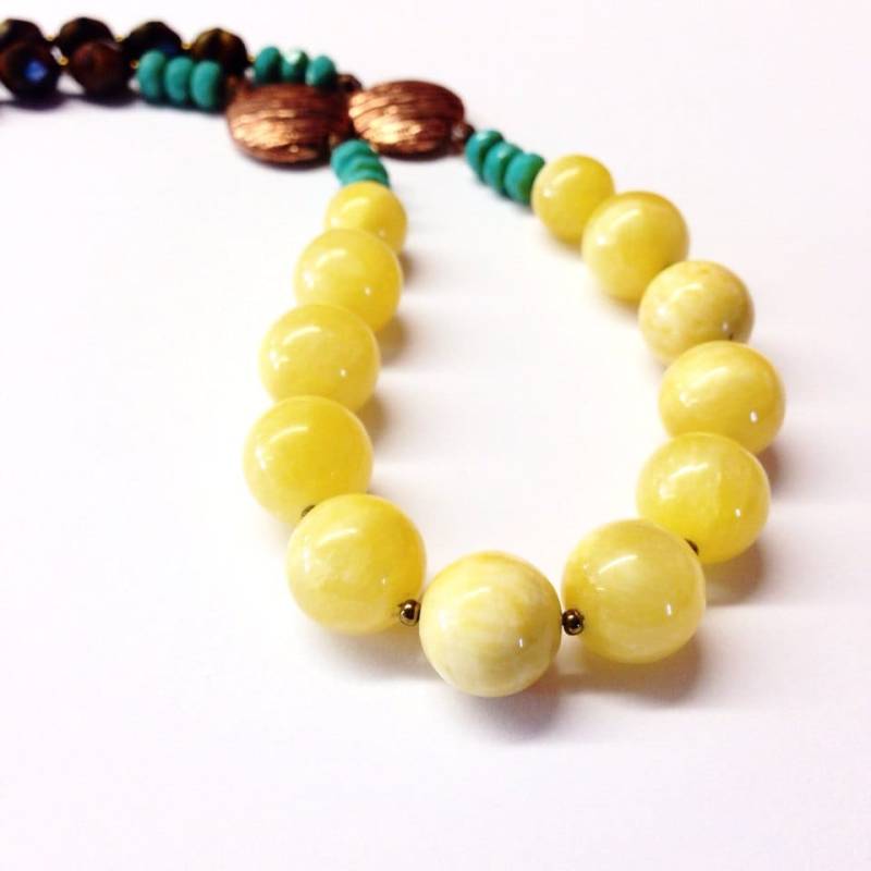 Gelbe Jade Halskette - Gelb Türkis Perlenkette Helles Gelber Schmuck Braun 35Jh von simplegracesjewelry