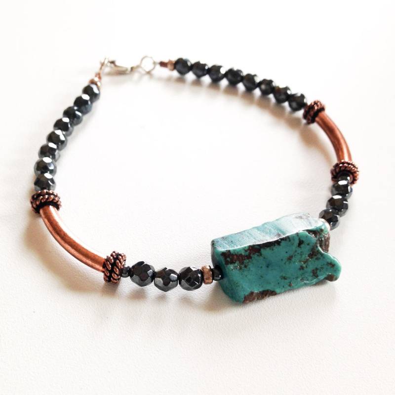 Kupfer Armband - Schmuck Massiv Jubiläum Geschenk Geschenke Für Frau Chunky Türkis Grün-Hematit von simplegracesjewelry