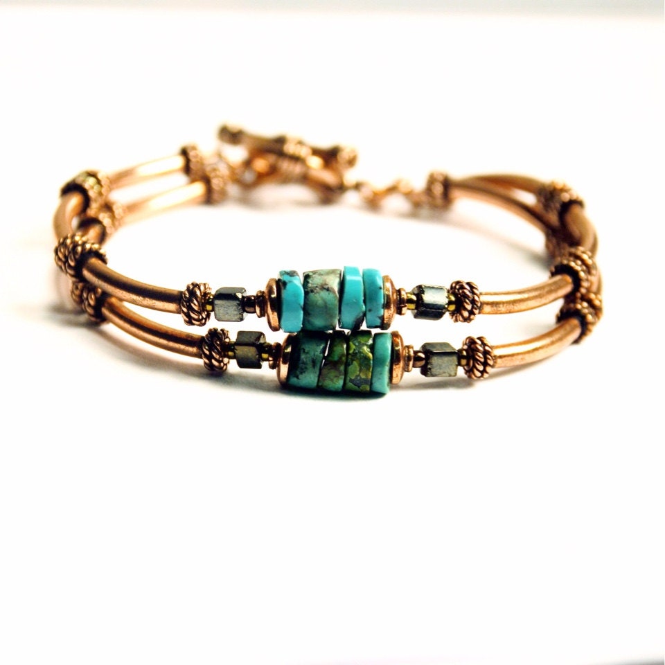 Kupfer Schmuck - Armband Mit Türkis Steinen Hochzeitstag Geschenk Für 7., 12., 22.jahr Dezember Birthstone von simplegracesjewelry