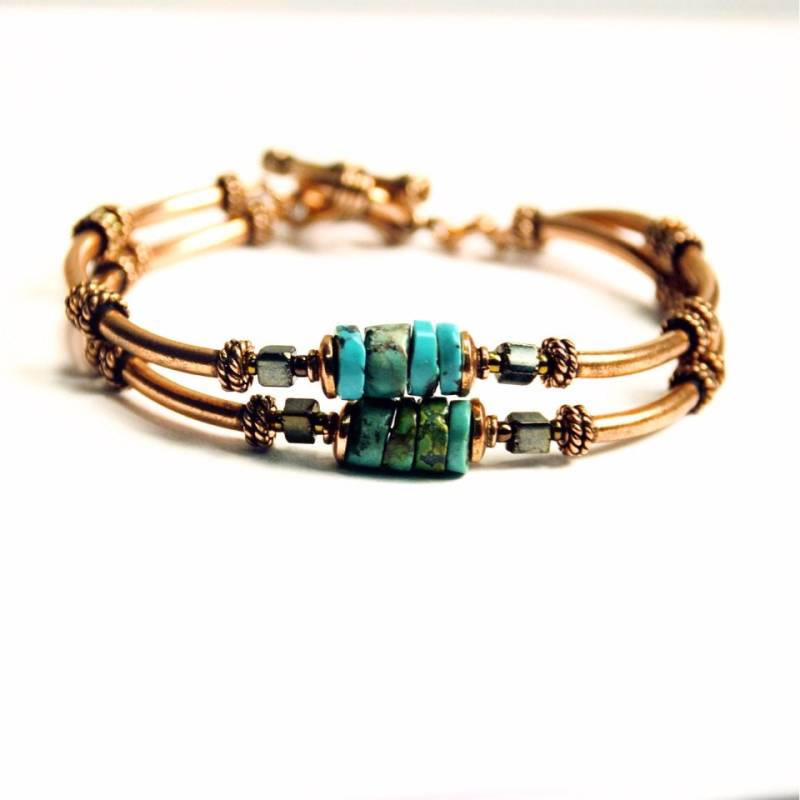 Kupfer Schmuck - Armband Mit Türkis Steinen Hochzeitstag Geschenk Für 7., 12., 22.jahr Dezember Birthstone von simplegracesjewelry