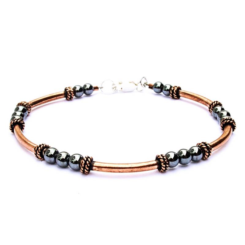 Kupfer Schmuck - Hämatit Stein Perlen Armband Grau 7. Hochzeitstag Geschenk Für Frau 22.jahresgeschenk von simplegracesjewelry