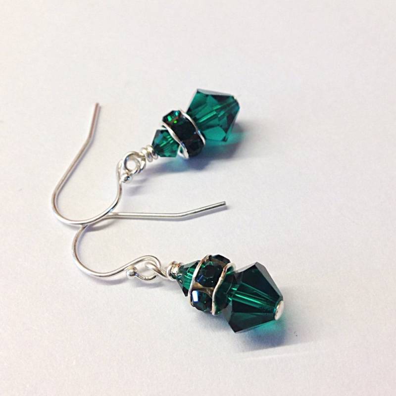 Perlen Smaragd Grün Kristall Strass Ohrringe - Mai Birthstone Schmuck Für Geburtstag Geschenk Idee Brautjungfer 15Th Jahrestag von simplegracesjewelry