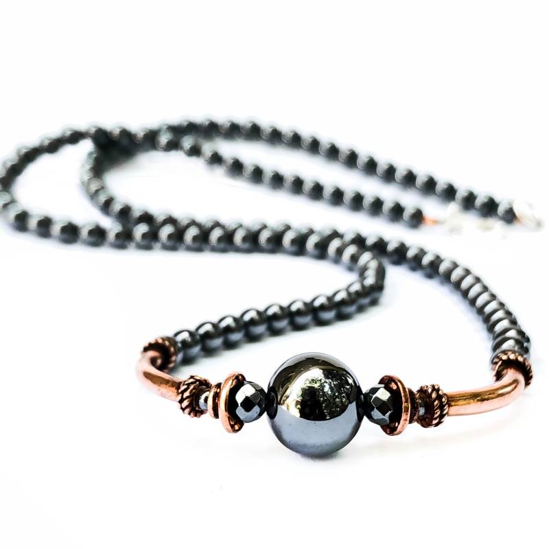 Runde Perlen Hämatit Anhänger Halskette - Echt Kupfer Schmuck Für 7. Oder 22. Jahrestag Geschenk Frau 11. Hochzeitsjahr Stein Perlenschmuck von simplegracesjewelry