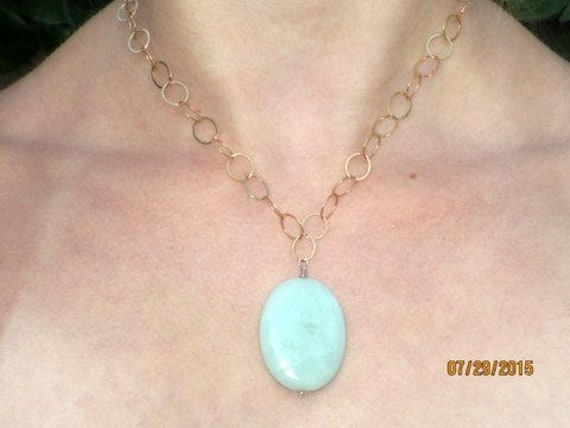 Verkauft Zurück Bestellen Sie Den Anhänger - Ovale Blaue Achat Auf Gold Gefülltoffene Linkkette Mit Sterling Karabinerverschluss Passt 16-18" von simplibleu