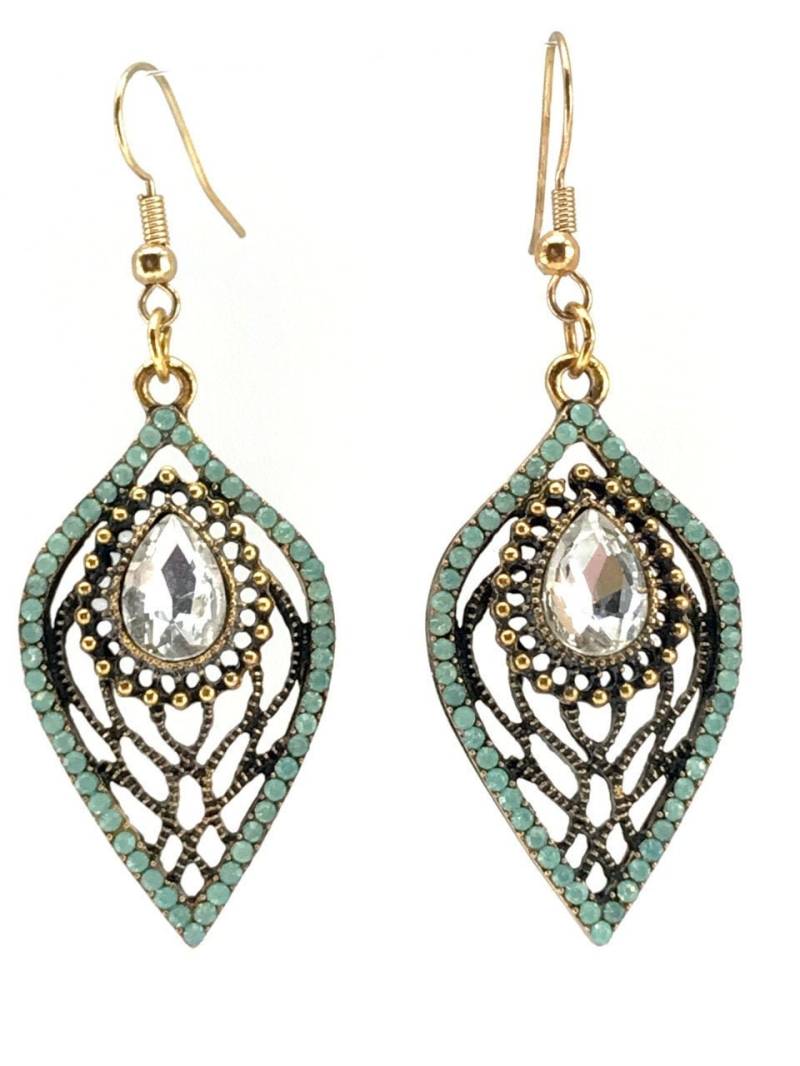 Vintage Hellgrüne Strass-, Kristall - Und Metalltropfenohrringe Vintage Hellgrüne Strass-, Kristall - Und Metalltropfenohrringe von simplyujewelrydesign