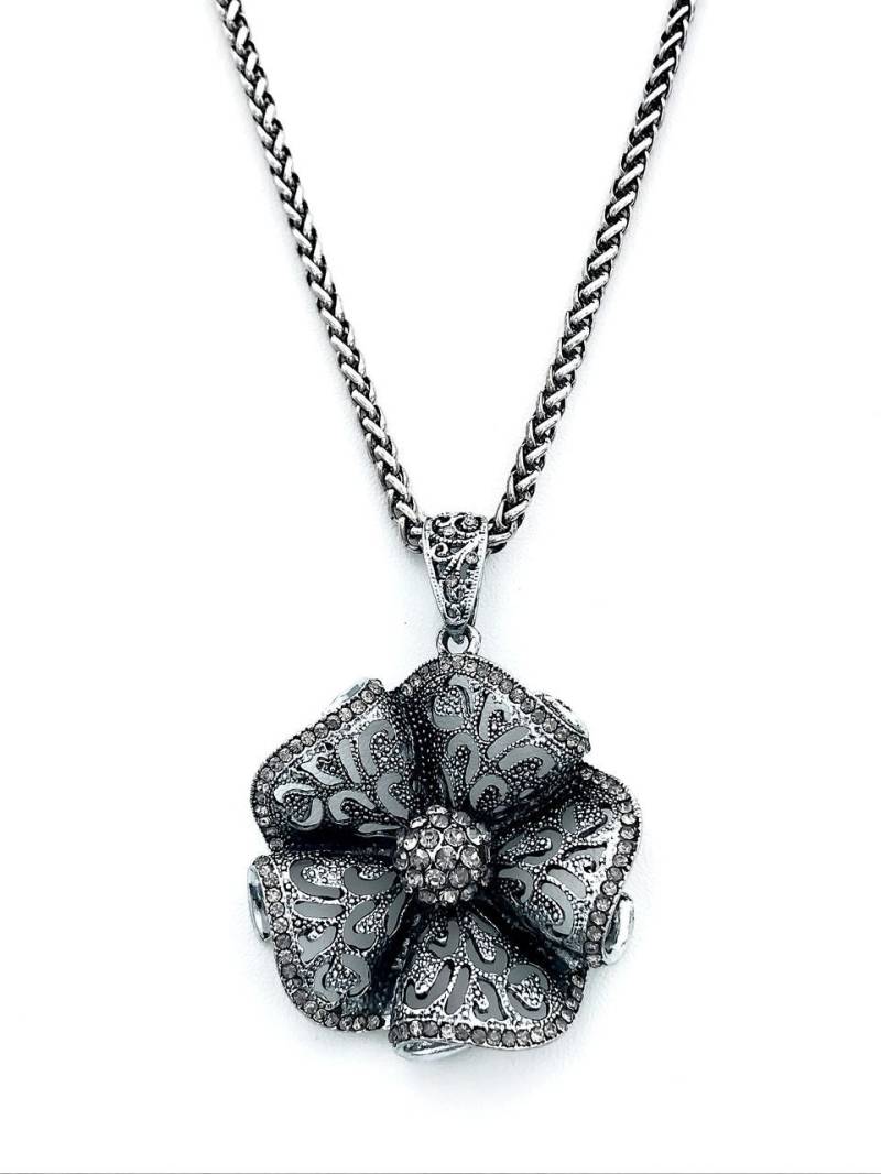 Vintage Silber Blume Strass Lange Halskette von simplyujewelrydesign