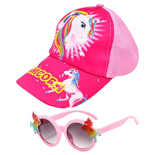 simyron Einhorn Sonnenhut Mädchen, Baseball Cap und Sonnenbrille Kinder Set Verstellbare UV Schutz Kappe Kinder Jungen ab 3 JahrenJahren von simyron