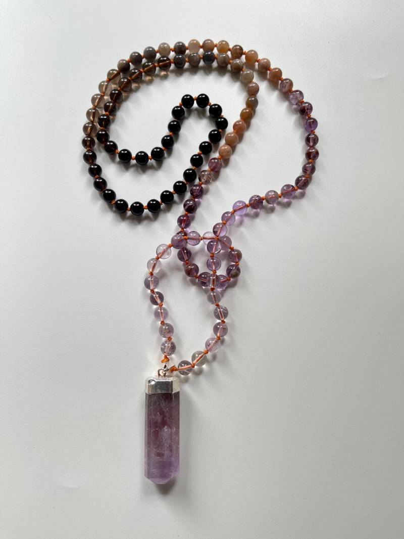 Mala "Sacred Feminine" Handgeknüpft Mit Ametrin, Mondstein, Rauchquarz Und Onyx - Edelsteine in Sehr Guter Qualität Gebetskette von sinnundliebe