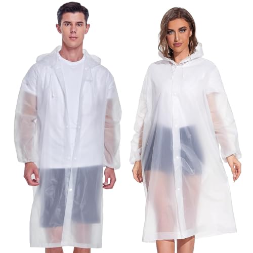sinzau Regenponcho Wiederverwendbar, 2 Stück Regenponcho, Tragbarer Unisex-Regencape, Transparent Regenmantel, Tragbarer Regencape Atmungsaktiv EVA, Wasserdicht Regenmantel, für Wandern, Camping von sinzau